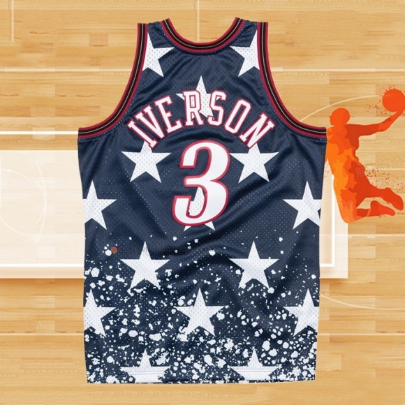 Camiseta Philadelphia 76ers Allen Iverson NO 3 Independence Day Mitchell & Ness Negro