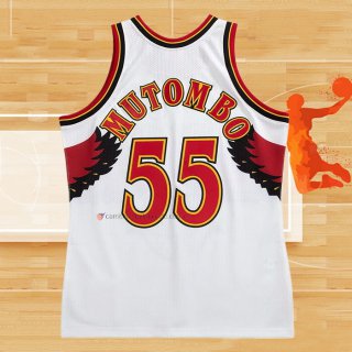 Camiseta Atlanta Hawks Dikembe Mutombo NO 55 Hardwood Classics Throwback Blanco