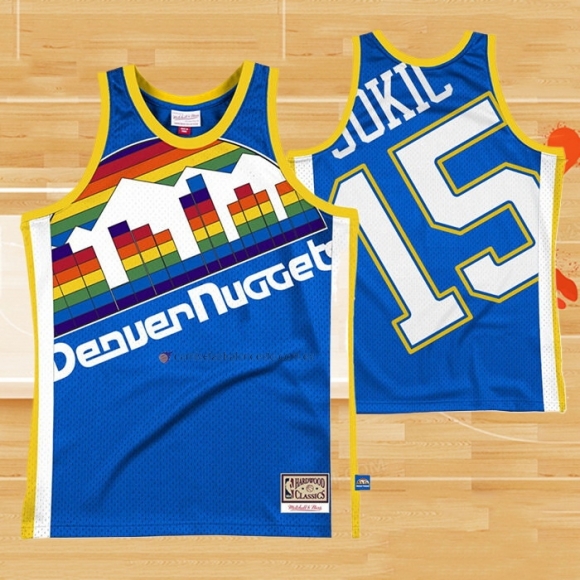 Camiseta Denver Nuggets Nikola Jokic NO 15 Mitchell & Ness Big Face Azul