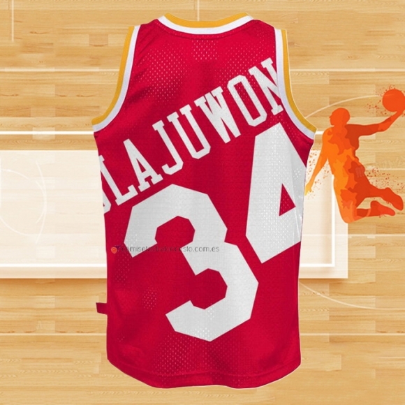 Camiseta Houston Rockets Hakeem Olajuwon NO 34 Mitchell & Ness Big Face Rojo