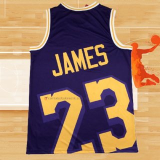 Camiseta Los Angeles Lakers Lebron James NO 23 Mitchell & Ness Big Face Violeta