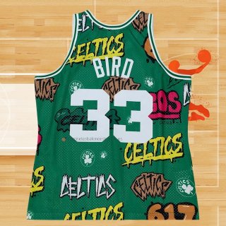 Camiseta Boston Celtics Larry Bird NO 33 Slap Sticker Mitchell & Ness 1985-86 Verde