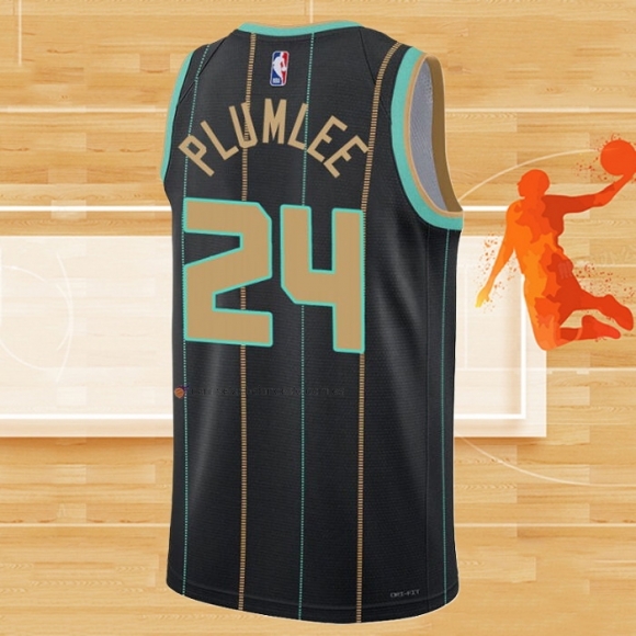 Camiseta Charlotte Hornets Mason Plumlee NO 24 Ciudad 2022-23 Negro