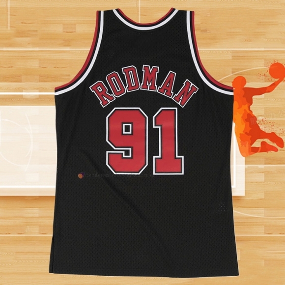 Camiseta Chicago Bulls Dennis Rodman NO 91 Hardwood Classics Throwback Negro