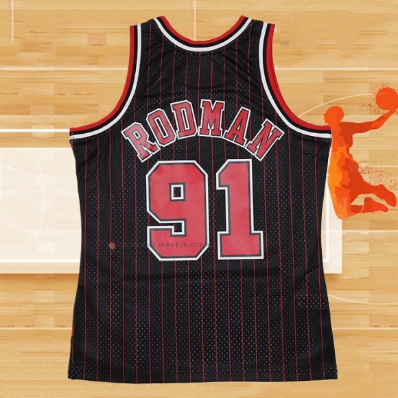 Camiseta Chicago Bulls Dennis Rodman NO 91 Mitchell & Ness 1995-96 Negro