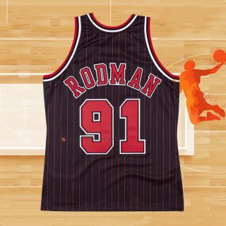 Camiseta Chicago Bulls Dennis Rodman NO 91 Mitchell & Ness 1996-97 Negro