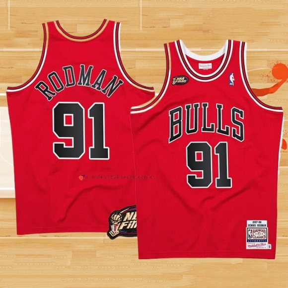 Camiseta Chicago Bulls Dennis Rodman NO 91 Mitchell & Ness 1997-98 NBA Finals Rojo