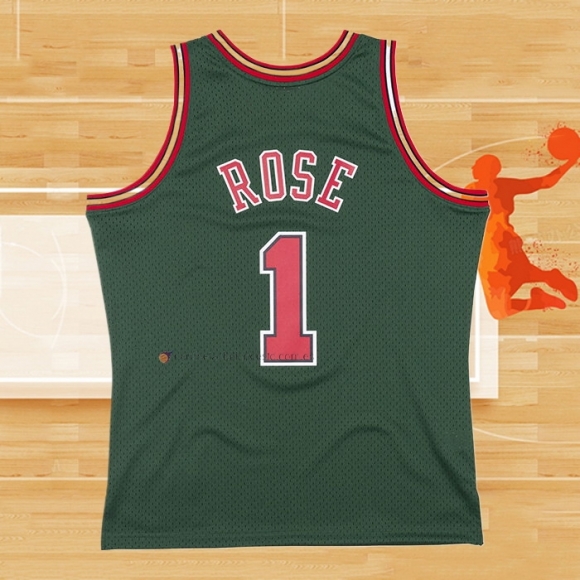 Camiseta Chicago Bulls Derrick Rose NO 1 Mitchell & Ness 2008-09 Verde2