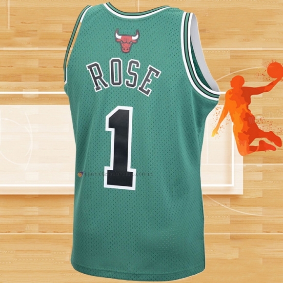 Camiseta Chicago Bulls Derrick Rose NO 1 Mitchell & Ness 2008-09 Verde