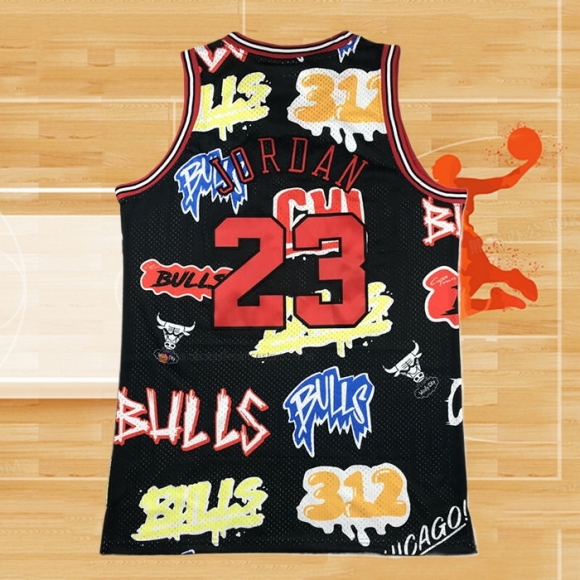 Camiseta Chicago Bulls Michael Jordan NO 23 Slap Sticker Mitchell & Ness 1997-98 Negro