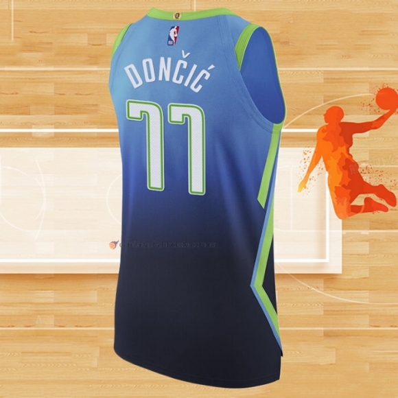 Camiseta Dallas Mavericks Luka Doncic NO 77 Ciudad Autentico Azul