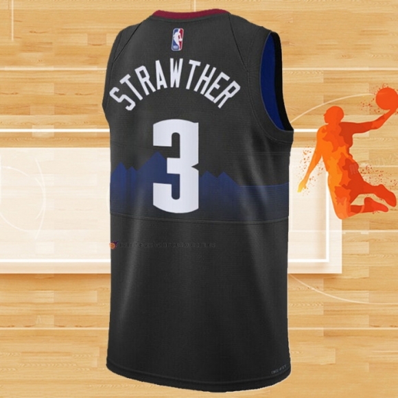 Camiseta Denver Nuggets Julian Strawther NO 3 Ciudad 2023-24 Negro