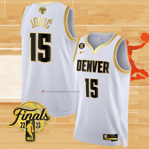 Camiseta Denver Nuggets Nikola Jokic NO 15 Ciudad 2023 NBA Finals Blanco