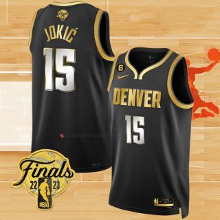 Camiseta Denver Nuggets Nikola Jokic NO 15 Ciudad 2023 NBA Finals Negro