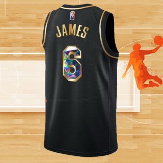 Camiseta Golden Edition Los Angeles Lakers Lebron James NO 6 2021-22 Negro