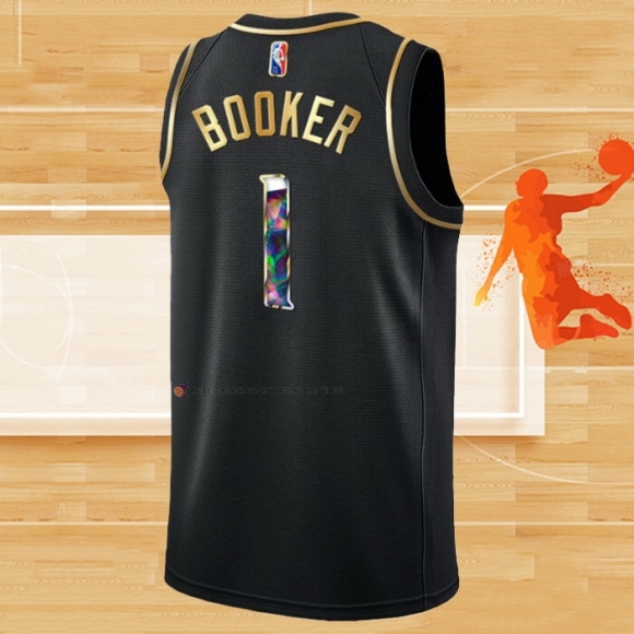 Camiseta Golden Edition Phoenix Suns Devin Booker NO 1 2021-22 Negro