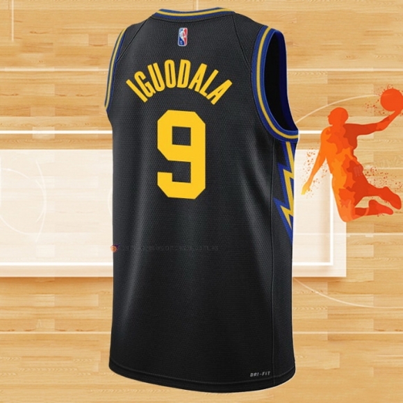 Camiseta Golden State Warriors Andre Iguodala NO 9 Ciudad 2021-22 Negro