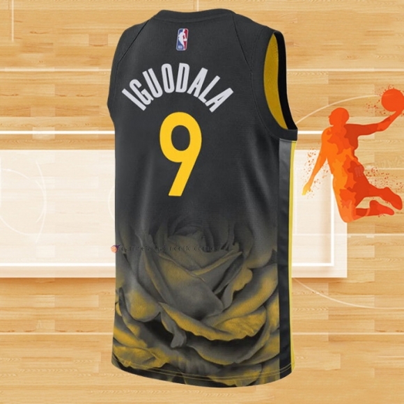 Camiseta Golden State Warriors Andre Iguodala NO 9 Ciudad 2022-23 Negro