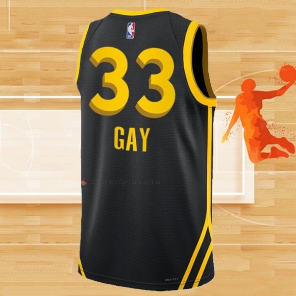 Camiseta Golden State Warriors Rudy Gay NO 33 Ciudad 2023-24 Negro