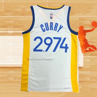 Camiseta Golden State Warriors Stephen Curry 2974th 3 Points Blanco