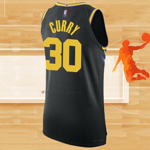 Camiseta Golden State Warriors Stephen Curry NO 30 Ciudad 2021-22 Autentico Negro