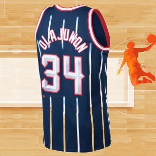 Camiseta Houston Rockets Hakeem Olajuwon NO 34 Mitchell & Ness 1996-97 Azul2