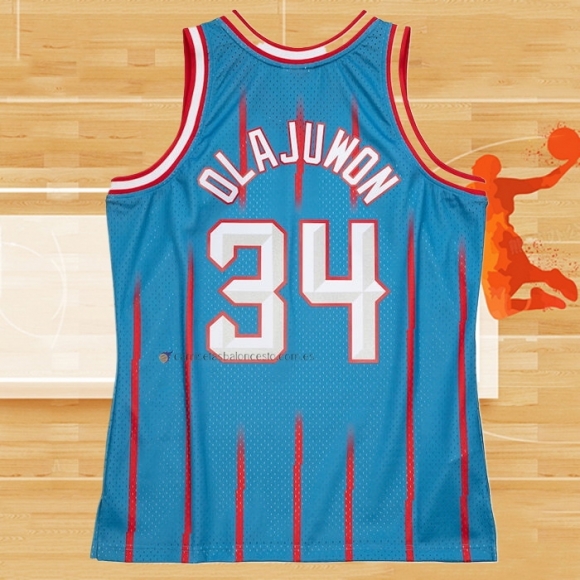 Camiseta Houston Rockets Hakeem Olajuwon NO 34 Mitchell & Ness 1996-97 Azul