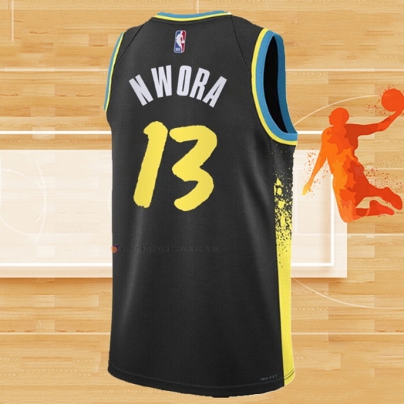 Camiseta Indiana Pacers Jordan Nwora NO 13 Ciudad 2023-24 Negro