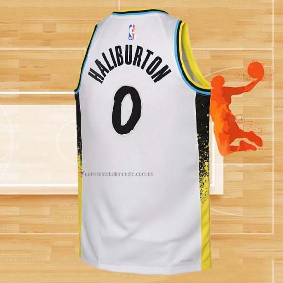 Camiseta Nino Indiana Pacers Tyrese Haliburton NO 0 Ciudad 2024-25 Blanco