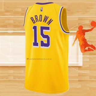 Camiseta Los Angeles Lakers Jabari Brown NO 15 75th Anniversary 2021-22 Amarillo