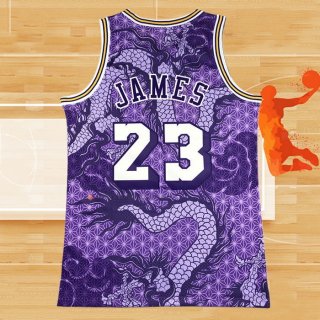 Camiseta Los Angeles Lakers Lebron James NO 23 Asian Heritage Throwback 2018-19 Violeta