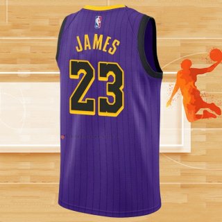 Camiseta Los Angeles Lakers Lebron James NO 23 Ciudad 2018 Violeta