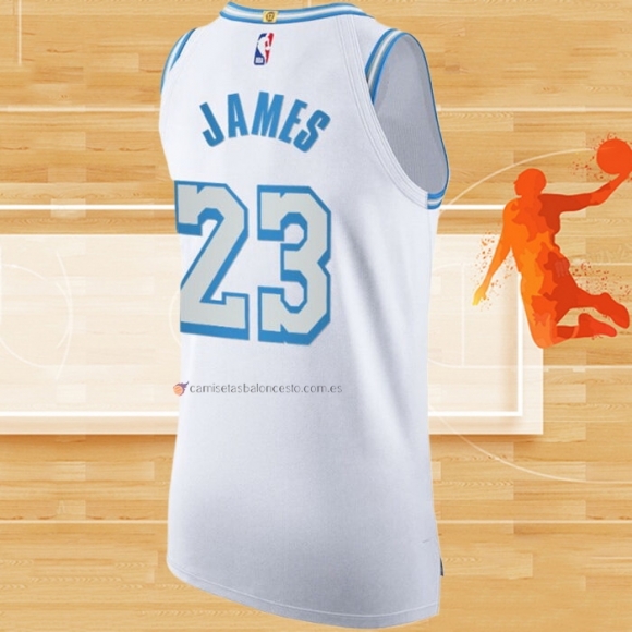 Camiseta Los Angeles Lakers LeBron James NO 23 Ciudad Autentico 2020-21 Blanco