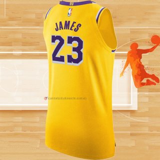 Camiseta Los Angeles Lakers LeBron James NO 23 Icon Autentico Amarillo