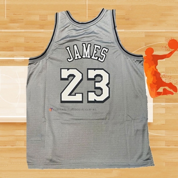 Camiseta Los Angeles Lakers Lebron James NO 23 Mitchell & Ness 1996-97 Gris