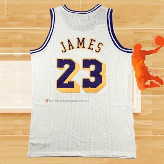 Camiseta Los Angeles Lakers Lebron James NO 23 Mitchell & Ness Chainstitch Crema