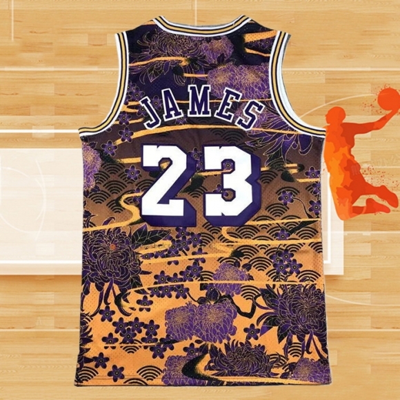 Camiseta Los Angeles Lakers Lebron James NO 23 Mitchell & Ness Lunar New Year Violeta