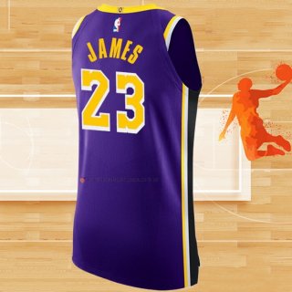 Camiseta Los Angeles Lakers LeBron James NO 23 Statement Autentico Violeta