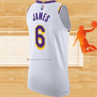 Camiseta Los Angeles Lakers LeBron James NO 6 Association Autentico Blanco