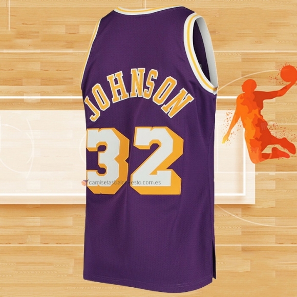 Camiseta Los Angeles Lakers Magic Johnson NO 32 Mitchell & Ness 1984 Violeta