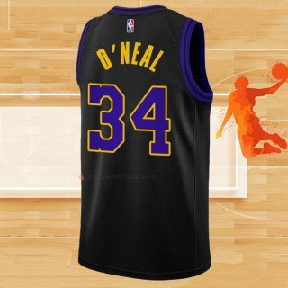 Camiseta Los Angeles Lakers Shaquille O'neal NO 34 Ciudad 2023-24 Negro