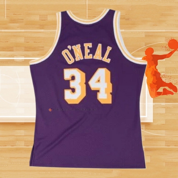 Camiseta Los Angeles Lakers Shaquille O'Neal NO 34 Hardwood Classics Throwback Violeta