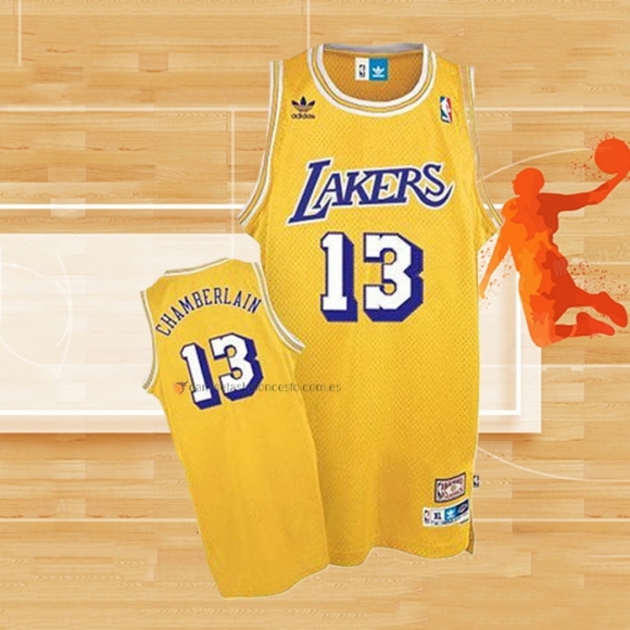 Camiseta Los Angeles Lakers Wilt Chamberlain NO 13 Retro Amarillo