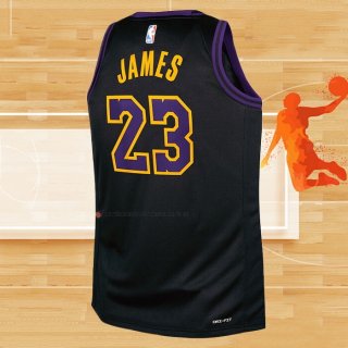 Camiseta Nino Los Angeles Lakers Lebron James NO 23 Ciudad 2023-24 Negro