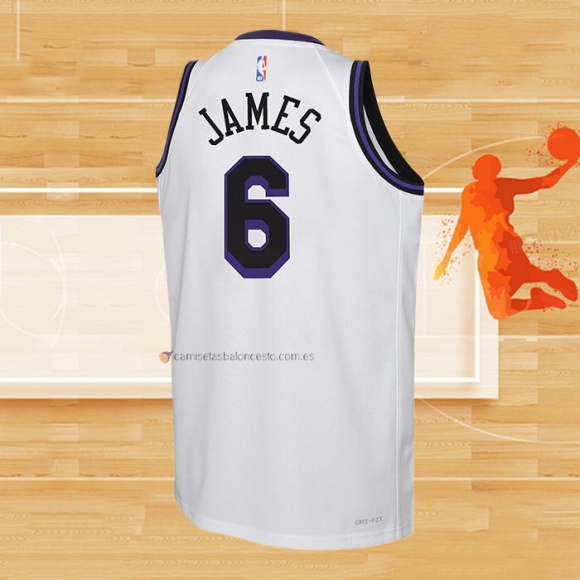 Camiseta Nino Los Angeles Lakers LeBron James NO 6 Ciudad 2022-23 Blanco