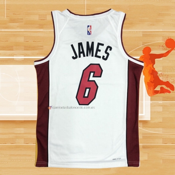 Camiseta Miami Heat LeBron James NO 6 Association 2021-22 Blanco