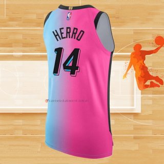 Camiseta Miami Heat Tyler Herro NO 14 Ciudad 2020-21 Autentico Azul Rosa