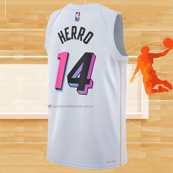 Camiseta Miami Heat Tyler Herro NO 14 Ciudad 2022-23 Blanco