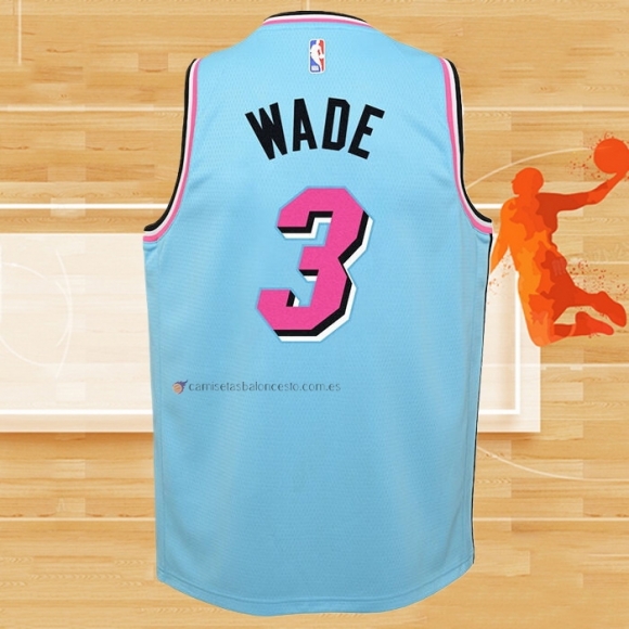 Camiseta Nino Miami Heat Dwyane Wade NO 3 Ciudad Azul