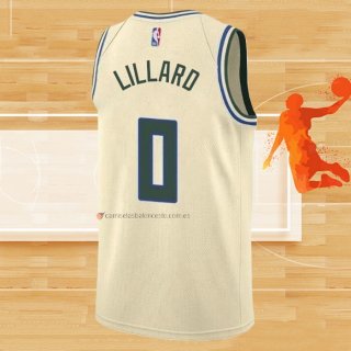 Camiseta Milwaukee Bucks Damian Lillard NO 0 Ciudad 2019-20 Crema